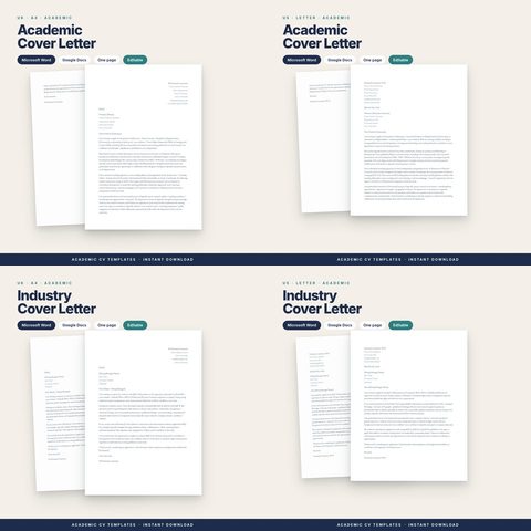 Academic Cover Letter Bundle (4 letters)