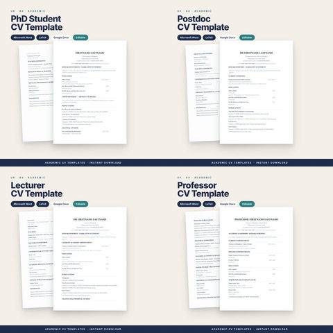 UK Academic CV Bundle (4 CVs)