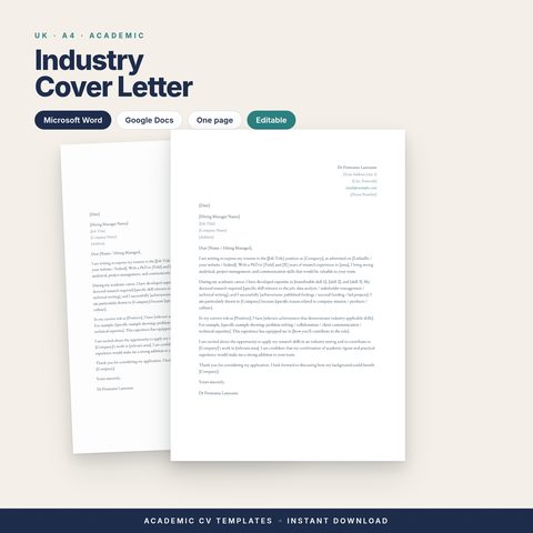 Industry Cover Letter Template for PhDs (UK)