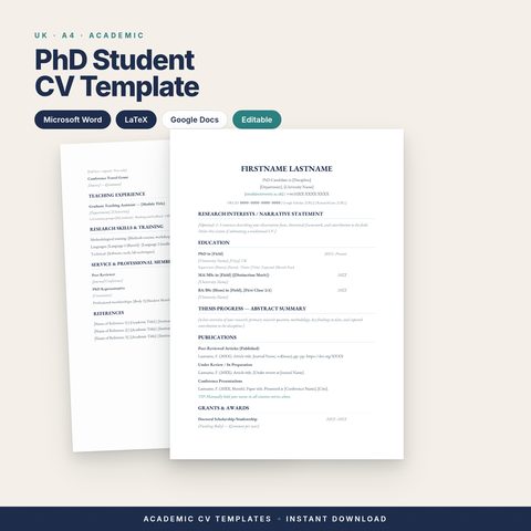 Academic CV Template for PhD Students (UK)