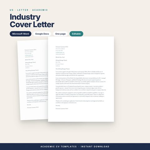 Industry Cover Letter Template for PhDs (US)